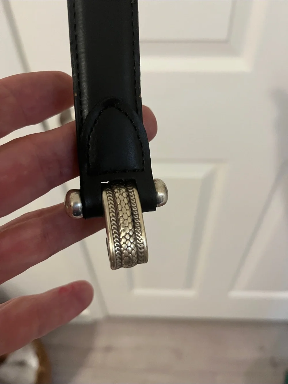 Classic Black Leather Belt Strap with Silver Hardware